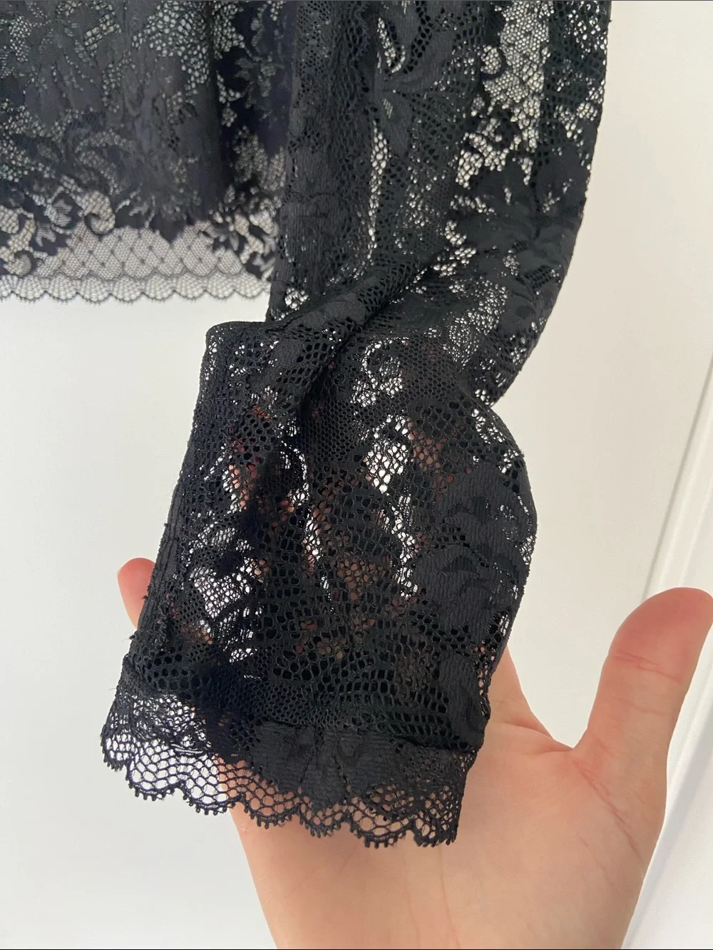 Free People Mademoiselle Black Lace Long-Sleeve Tie-Shoulder Top